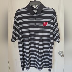Men's Wisconsin Badgers Black Striped Short Sleeve Under Armour Polo Sz. 2XL